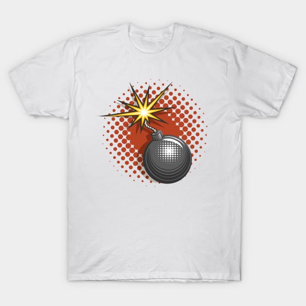 Cartoon Bomb With Burning Fuse in Pop art style. Vector illustration. T-Shirt by devaleta